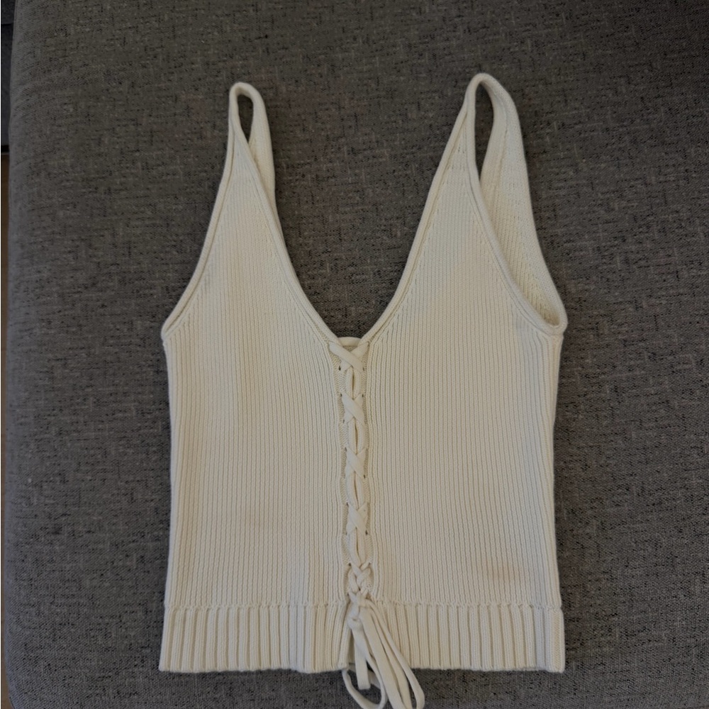 LIKE NEW REFORMAFION Women's Cream Knit Lace-Up Top
